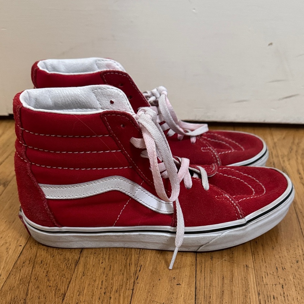 Vans Kids Red and White High-Top Sneakers